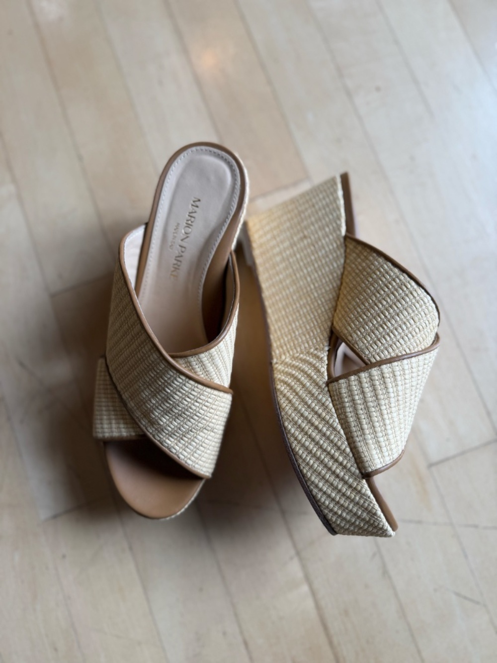 NEW Marion Parke NEW Adele camel raffia wedge, 8.5 CB2700 - Picture 2 of 7